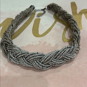 Silver Braided Beaded Choker Necklace - Women Jewelry